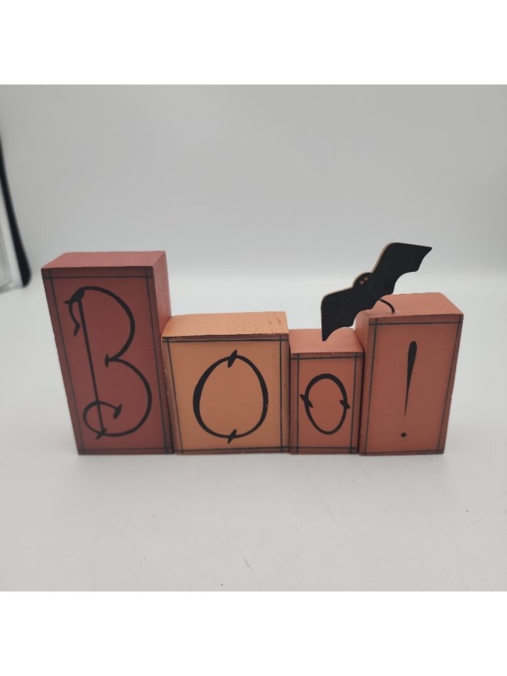 4 Piece BOO Halloween Wood Blocks DISTRESSED Shelf Sitters Primitive